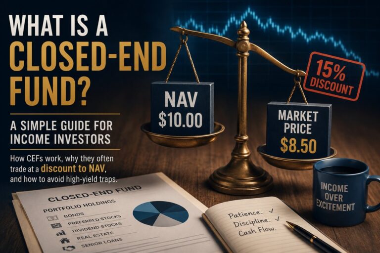 Closed-end fund NAV and market price discount illustration